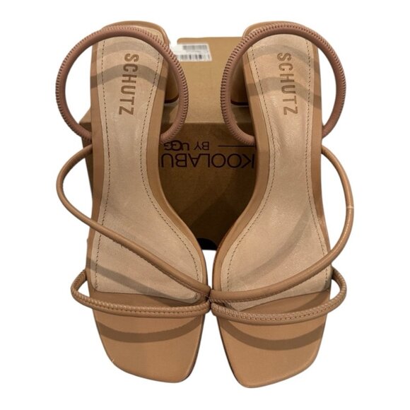 Schutz Nappa Leather Mid Heel Sandals - Chessie Mid - Nude Size 6.5 - Picture 4 of 14